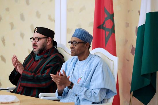 (from the left) King Muhammad of Morocco and Muhammadu Buhari President of Nigeria